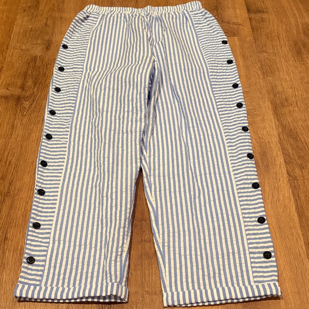 Striped Blue and White Seersucker Pants